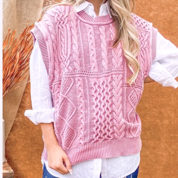 AndTheWhy Mauve Textured Oversized Cotton Sweater Vest | Size Small/Medium - Picture 9 of 11